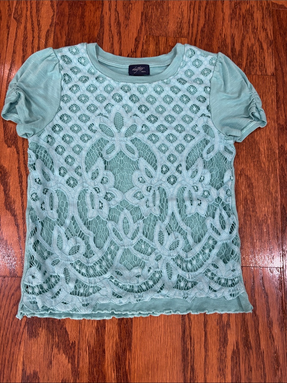 Daytrip, Girls, Mint Lace Overlay Short Sleeve Tee, Size S